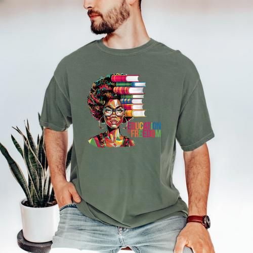 Education Is Freedom History Month Teacher Books Afro Men's Comfort Colors T-Shirt - Bookorys DE