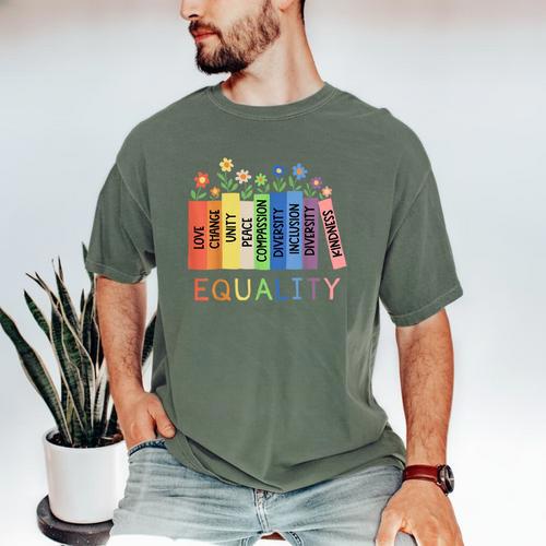 Floral Book Equality Human Rights Social Justice Peace Love Men's Comfort Colors T-Shirt - Bookorys