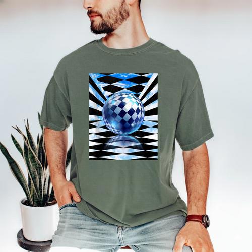 Frutiger Aero Aesthetic Tech Checkered Room Orb Sky Men's Comfort Colors T-Shirt - Figerry