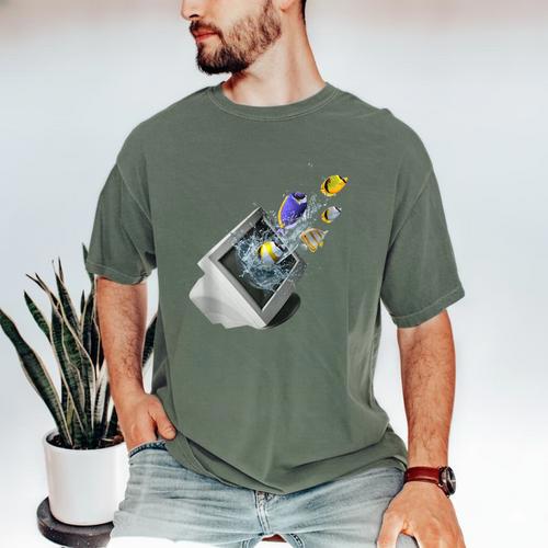 Frutiger Aero Aesthetic Tech Computer Aquarium Fishes Men's Comfort Colors T-Shirt - Figerry
