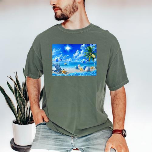 Frutiger Aero Beach Y2k Aesthetic Palm Tree Sand Ocean Men's Comfort Colors T-Shirt - Figerry
