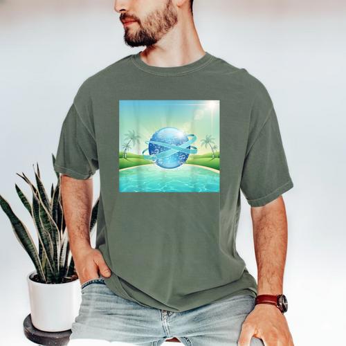 Frutiger Aero Y2k Aesthetic Palm Trees Cyber Beach World Men's Comfort Colors T-Shirt - Figerry
