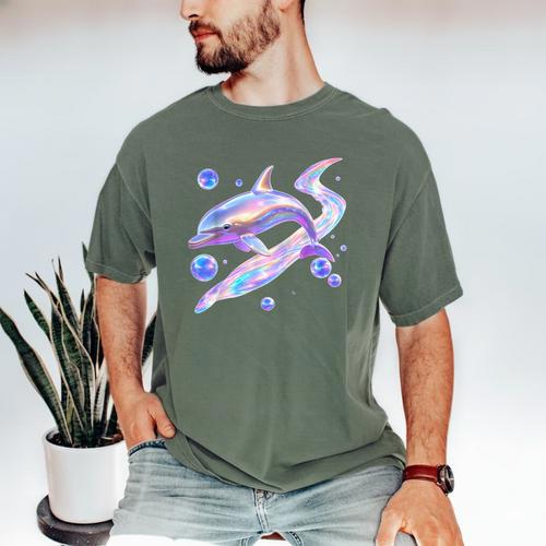 Frutiger Aero Y2K Chrome Dolphin Men's Comfort Colors T-Shirt - Figerry
