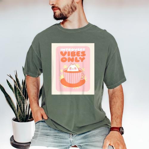 Fun Cool Cute Introvert Cat Character Quote Tea Cup For Men Women Men's Comfort Colors T-Shirt - Raresse