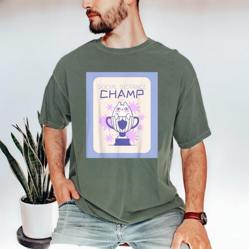Fun Cute Introvert Cat Character Trophy For Men Women Men's Comfort Colors T-Shirt - Raresse