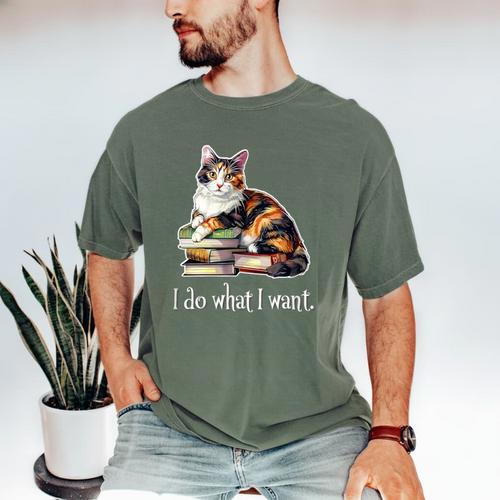 Girls Books I Do What I Want Calico Cat Lover Men's Comfort Colors T-Shirt - Bookorys CA