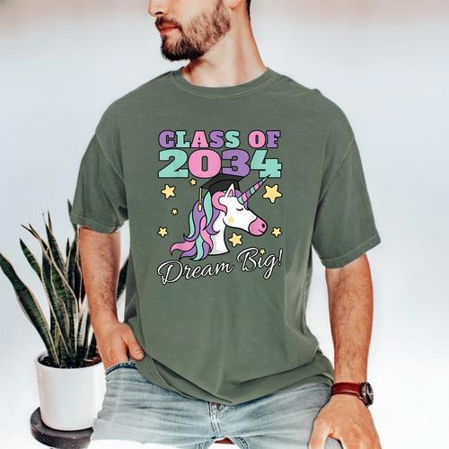 Girls Class Of 2034 Magical Unicorn Graduation Cap Men's Comfort Colors T-Shirt - Best Gift Smart