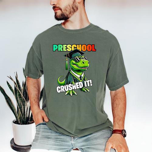 Graduation Preschool Dinosaur T Rex Crushed It Boys Grad Men's Comfort Colors T-Shirt - Best Gift Smart