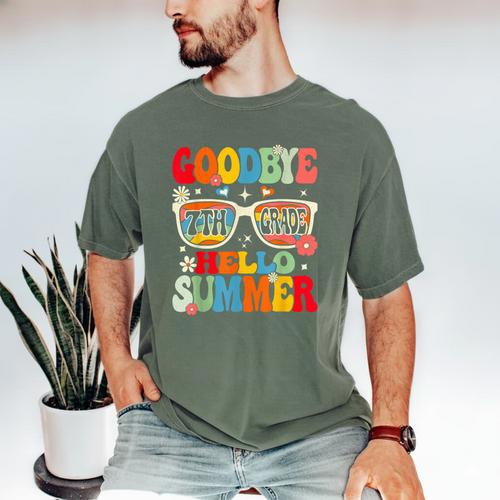 Groovy Goodbye 7th Grade Graduation Hello Summer Kids Men's Comfort Colors T-Shirt - Best Gift Smart