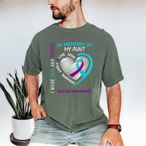 Heart Graphic In Memory Of Aunt Suicide Awareness Prevention Men's Comfort Colors T-Shirt - Easessy