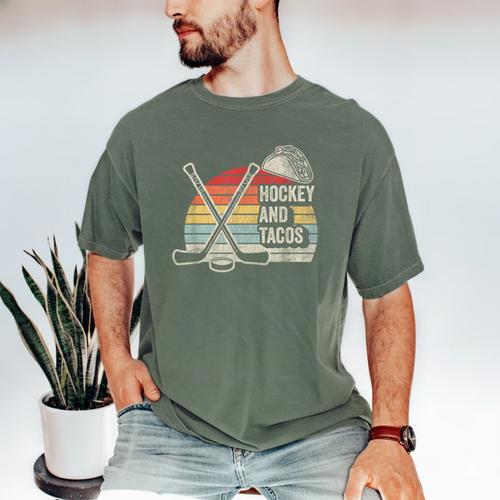 Hockey And Tacos Retro Nostalgia Lovers Men's Comfort Colors T-Shirt - Figerry