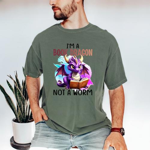 I'm A Book Dragon Not A Worm Men's Comfort Colors T-Shirt - Bookorys CA