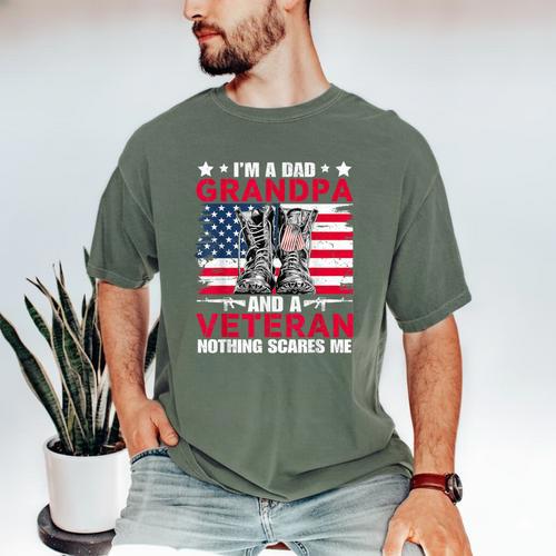 I'm A Dad Grandpa And Veteran Papa Grandpa Fathers Day Men Men's Comfort Colors T-Shirt - Father's Day Fun