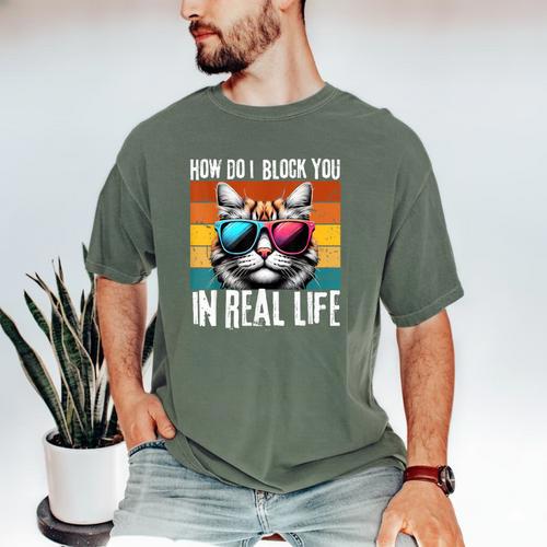 Introvert Cat How Do I Block You Retro Cat Sarcastic Men Women Girls Men's Comfort Colors T-Shirt - Raresse