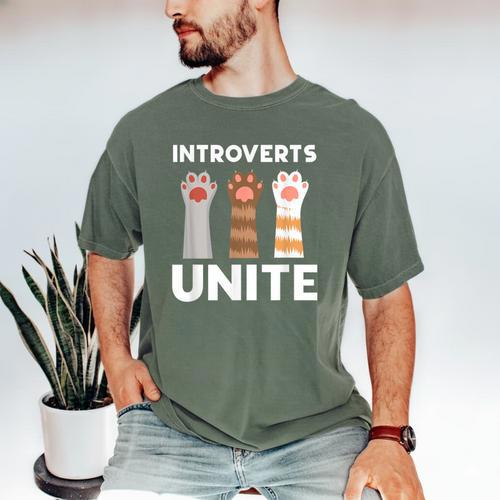 Introvert Unite Kitty Paws Raise Introverted Gathering Men's Comfort Colors T-Shirt - Raresse