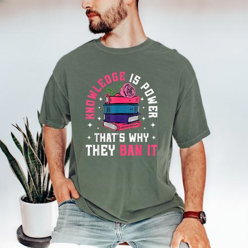 Knowledge Is Power Book Club Librarian Read Banned Books Men's Comfort Colors T-Shirt - Bookorys