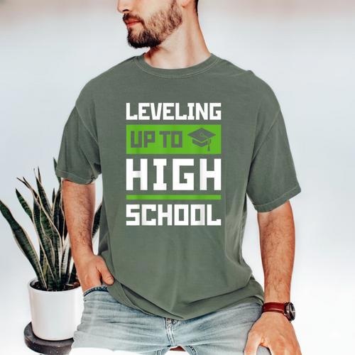 Leveling Up To High School Tee Shirt Gaming Graduation Men's Comfort Colors T-Shirt - Best Gift Smart