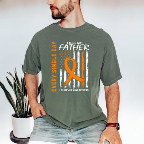 In Memory Of Dad Leukemia Awareness Father USA Flag Shirts Men's Comfort Colors T-Shirt - Easessy