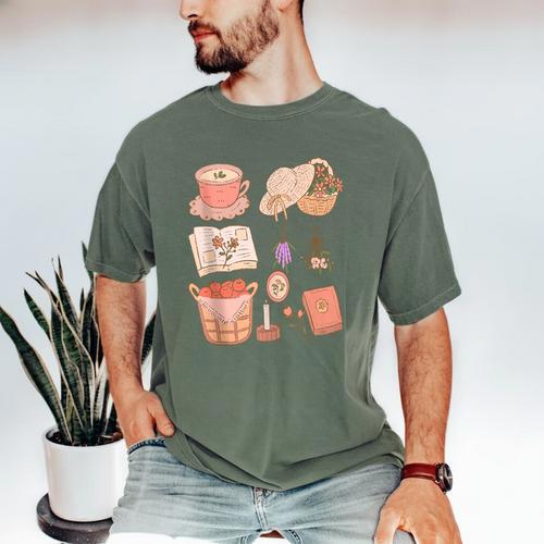 Nature Books And Cottage Core Picnic Art Men's Comfort Colors T-Shirt - Bookorys DE