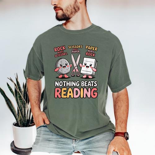 Nothing Goes Beyond Reading Rock Paper Scissors Book Men's Comfort Colors T-Shirt - Bookorys