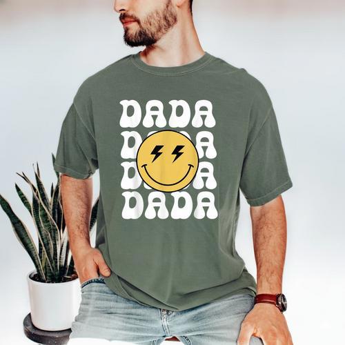 One Happy Family Birthday Matching Apparel Dada One Happy Dude Birthday Theme Family Matching Adult Child Short Sleeve Crew Neck Classic Fit Polyester 50 Cotton 50 Men's Comfort Colors T-Shirt - Father's Day Fun