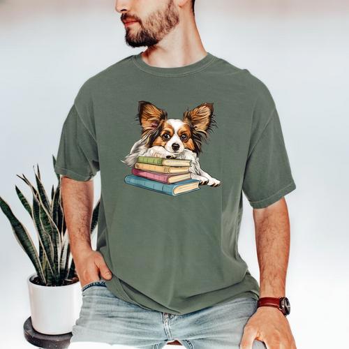 Papillon Books Reading Dog Breed Graphic For Men Women Kids Men's Comfort Colors T-Shirt - Bookorys