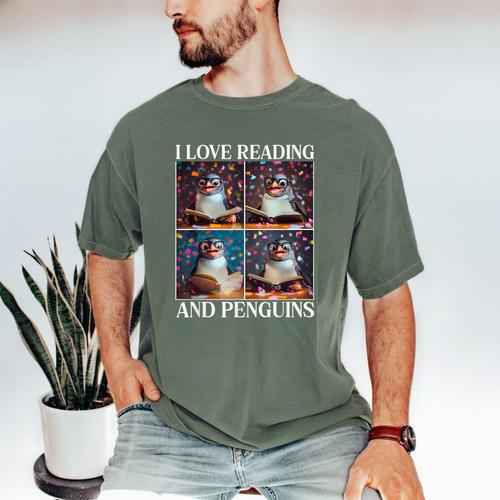 Penguin Love Reading And Penguins Child Book Lover Men's Comfort Colors T-Shirt - Bookorys
