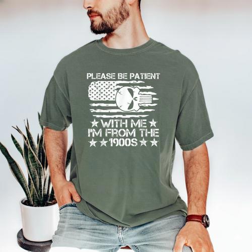 Please Be Patient With Me I'm From The 1900s USA Flag Skull Men's Comfort Colors T-Shirt - Figerry