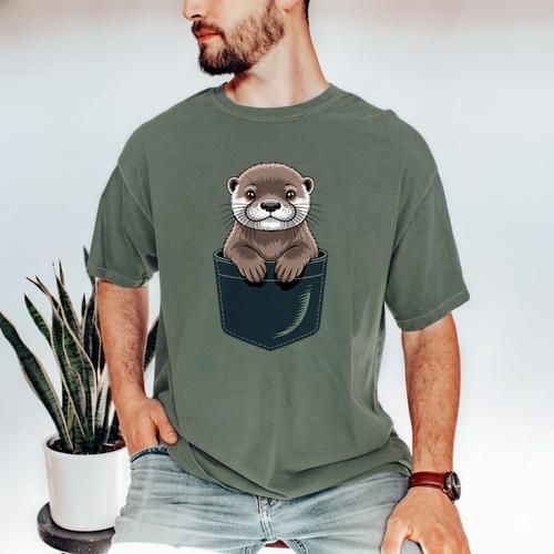 Pocket Otter Lover Introvert Cute Animal Fun Surprise Men's Comfort Colors T-Shirt - Raresse