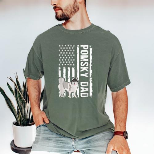 Pomsky Dad American Flag Pomsky Owner Pomsky Lover Men's Comfort Colors T-Shirt - Father's Day Fun