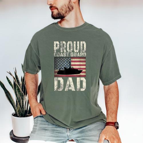 Proud Coast Guard Dad USCG American Flag T-Shirt Men's Comfort Colors T-Shirt - Father's Day Fun