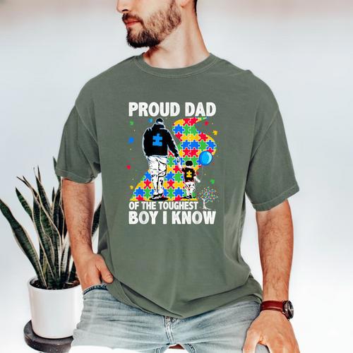 Proud Dad Of The Toughest Boy Autism Awareness Father Autism Men's Comfort Colors T-Shirt - Father's Day Fun