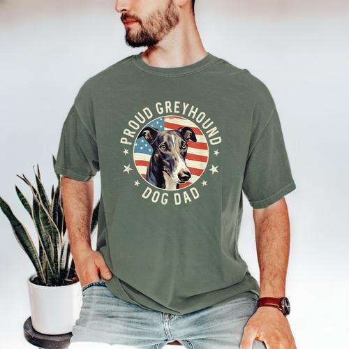 Proud Greyhound Dad American Flag Patriotic Greyhound Dad Men's Comfort Colors T-Shirt - Father's Day Fun