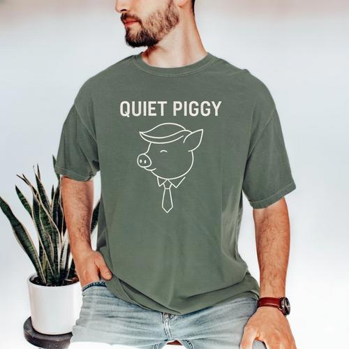 Quiet Piggy Introvert Media Humor Minimalist Line Art Men's Comfort Colors T-Shirt - Raresse
