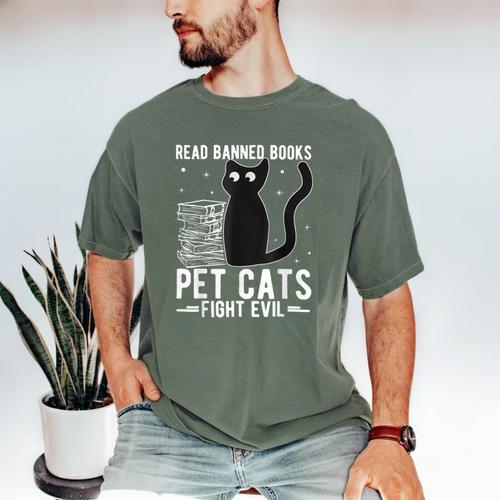 Read Banned Books Pet Cats Fight Evil Read Banned Books Men's Comfort Colors T-Shirt - Bookorys