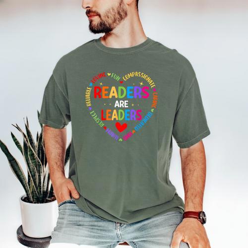 Readers Are Leaders Reading Teacher Women Kids Book Lovers Men's Comfort Colors T-Shirt - Bookorys