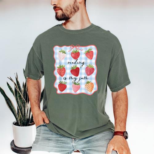 Reading Is My Jam Preppy Stawberry Bookworm Book Lover Nerd Men's Comfort Colors T-Shirt - Bookorys