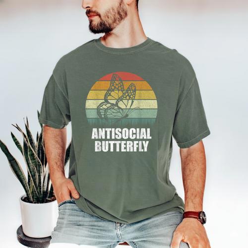 Retro Antisocial Butterfly Shirt For Introverts Men's Comfort Colors T-Shirt - Raresse