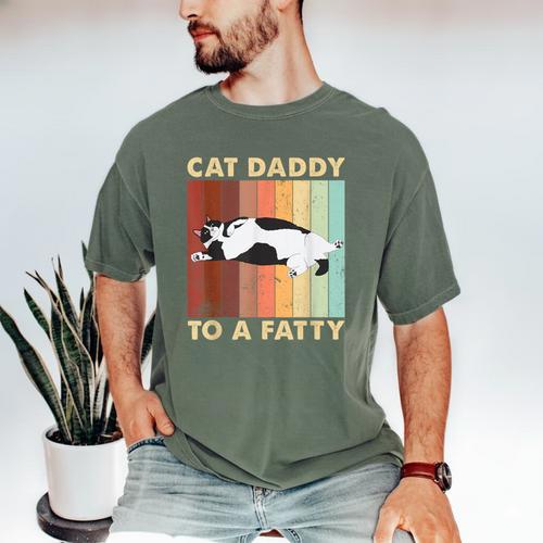 Retro Fat Chonk Dad Tee Cat Daddy To A Fatty Men's Comfort Colors T-Shirt - Father's Day Fun
