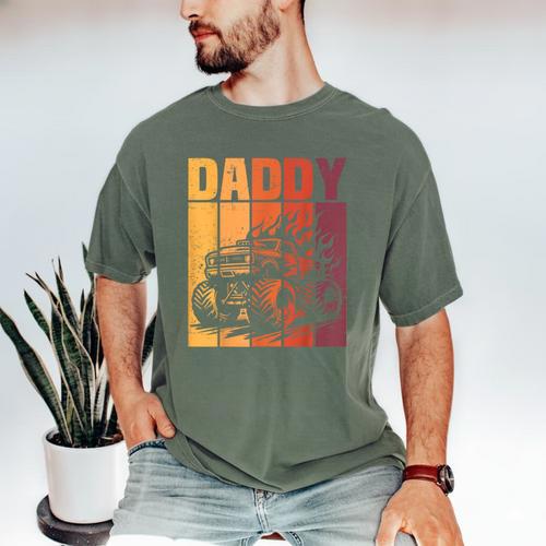 Retro Monster Truck Daddy Matching Family Birthday Party Men's Comfort Colors T-Shirt - Father's Day Fun