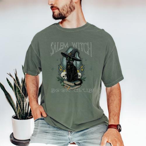 Salem Witch Book Club Cat Reading Witchy Halloween Men Men's Comfort Colors T-Shirt - Bookorys AU