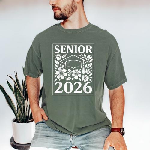 Senior 2026 Floral Flowers Class Of 2026 Graduation Kids Men's Comfort Colors T-Shirt - Best Gift Smart