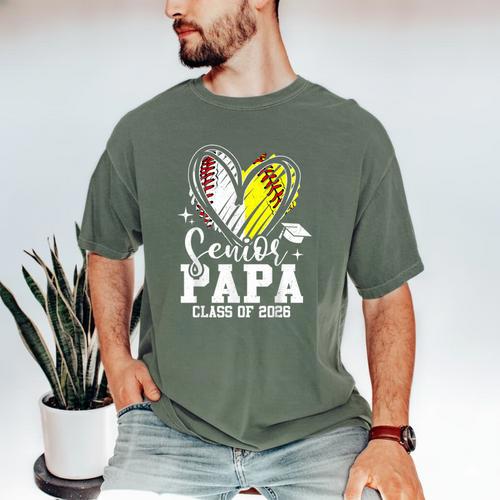 Senior Papa Class Of 2026 Baseball Softball Graduation Heart Men's Comfort Colors T-Shirt - Best Gift Smart