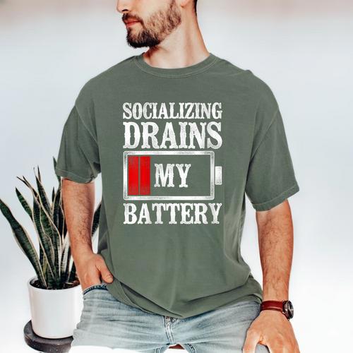 Socializing Drains My Battery Introvert Men's Comfort Colors T-Shirt - Raresse