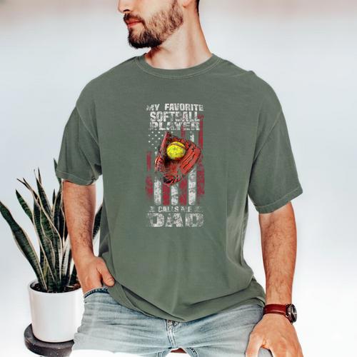 Softball Dad My Favorite Softball Player Calls Me Dad Men's Comfort Colors T-Shirt - Father's Day Fun