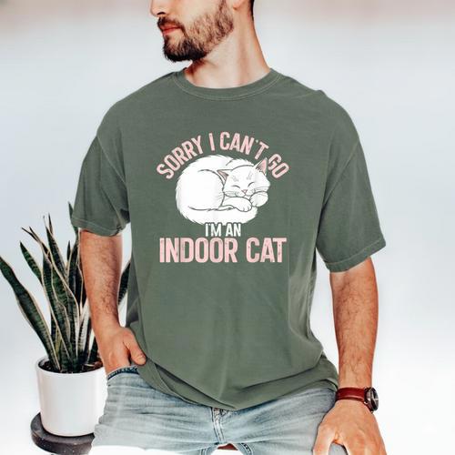 Sorry I Can't Go I'm An Indoor Cat Lazy Humor Introvert Cat Men's Comfort Colors T-Shirt - Raresse