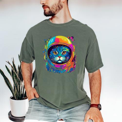 Space Cat Mom Cat Dad Men Women Kids Astronaut Space Men's Comfort Colors T-Shirt - Father's Day Fun