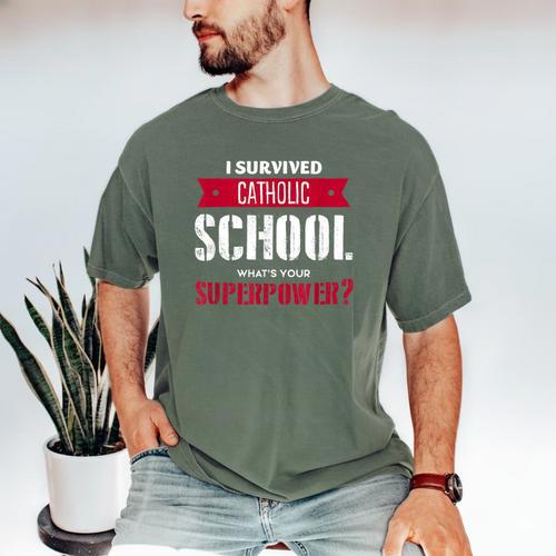 I Survived Catholic School Shirt Catholic Graduation Men's Comfort Colors T-Shirt - Best Gift Smart