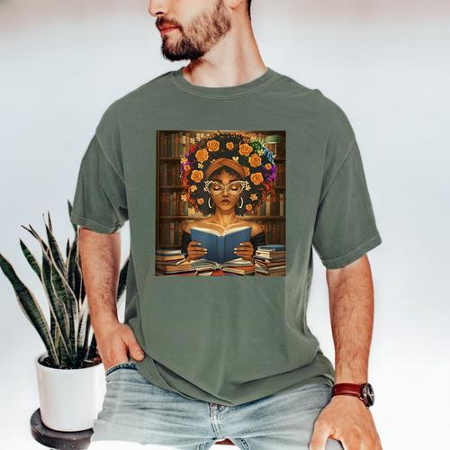 History Month Black Afro Girl Women Book Lovers Flower Men's Comfort Colors T-Shirt - Bookorys
