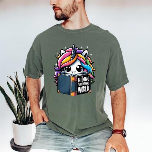 Unicorn Reading Book Reader Introvert Book Lover Humor Men's Comfort Colors T-Shirt - Raresse